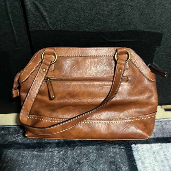 Womens Faux Leather Convertible Satchel Handbag - Picture 2 of 9